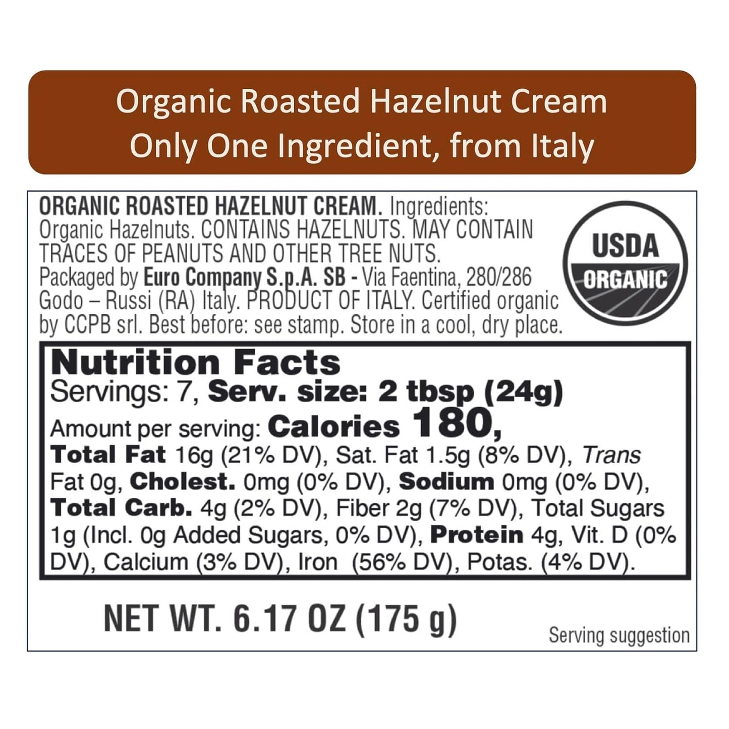 WellEatable Organic Roasted Hazelnut Cream, Only One Ingredient – 100% Italian Hazelnuts, No Sugar Added, No Palm Oil, Vegan, Paleo, Keto Friendly, Non-GMO - 6.2 Ounce (Pack of 4)
