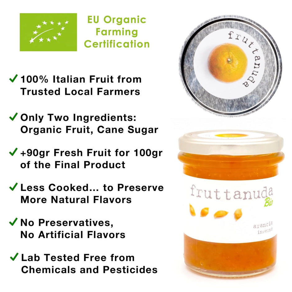 WellEatable Orange Marmalade, Organic Spread, 100% Italian Fresh Fruit, Only Two Ingredients, More Fruit +90%, Less Sugar, No Chemicals - Orange, 8.1 oz (Pack of 1)