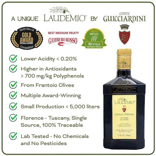 Laudemio Poppiano +700 mg/kg Polyphenols-Rich Tuscany Extra Virgin Olive Oil, 16.9 fl oz