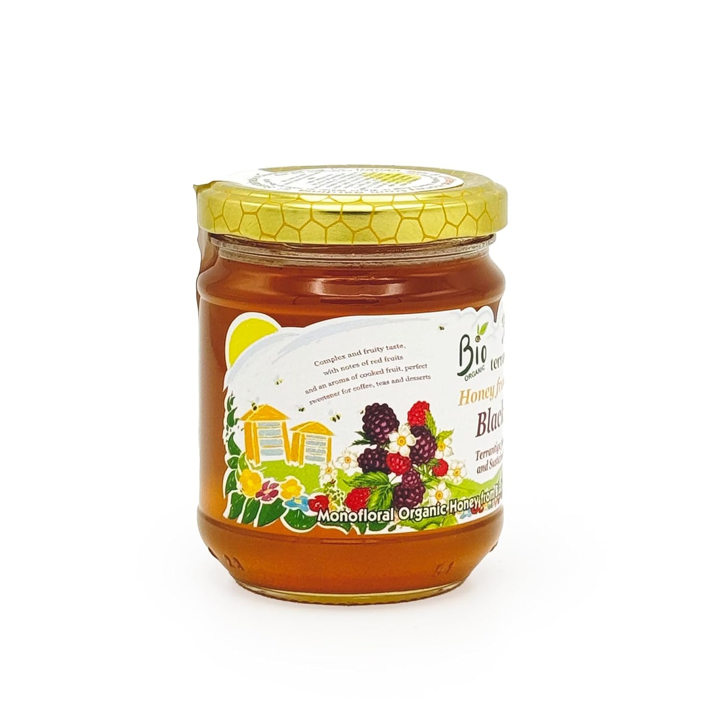 WellEatable Blackberry Organic Raw Honey from Wild Blackberry Flowers, Artisanal Complex and Fruity Honey from Sardinia, Italy - 8.81 Ounce (Pack of 4)