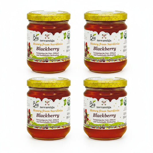 WellEatable Blackberry Organic Raw Honey from Wild Blackberry Flowers, Artisanal Complex and Fruity Honey from Sardinia, Italy - (250gr) 8.81 Ounce (Pack of 4)
