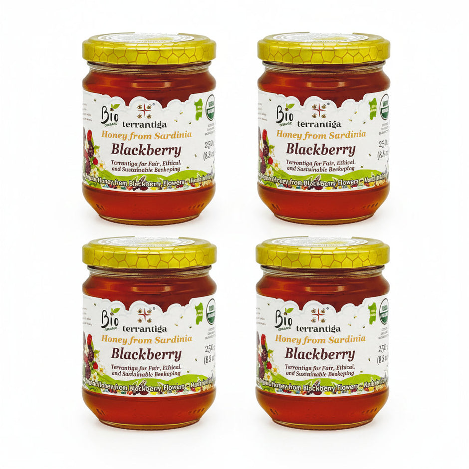 WellEatable Blackberry Organic Raw Honey from Wild Blackberry Flowers, Artisanal Complex and Fruity Honey from Sardinia, Italy - (250gr) 8.81 Ounce (Pack of 4)
