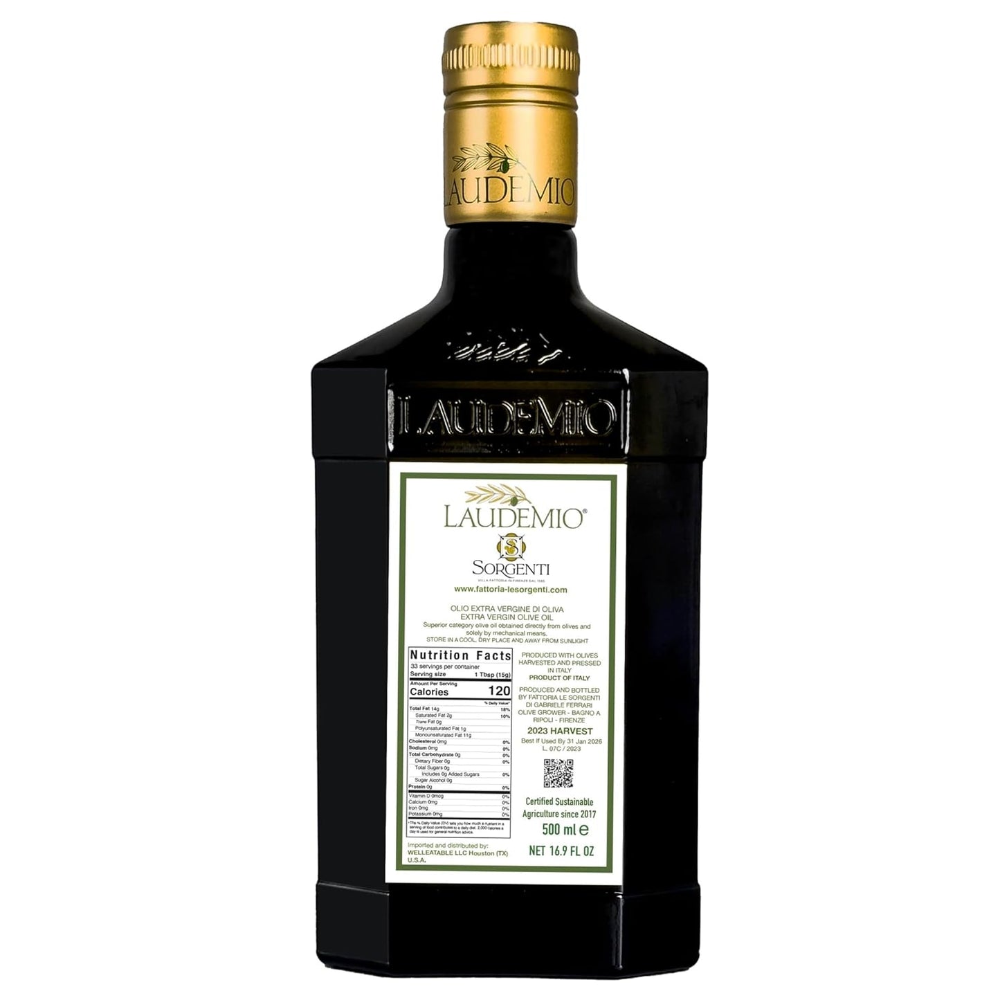 Laudemio Sorgenti +650 mg/kg Polyphenols-Rich Tuscany Extra Virgin Olive Oil, 16.9 fl oz