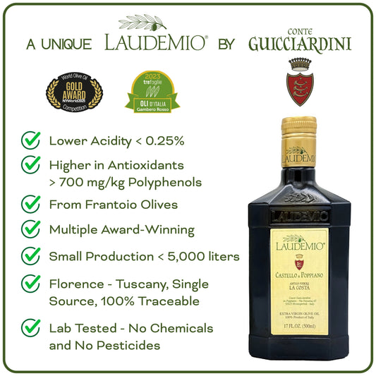 Laudemio Poppiano +700 mg/kg Polyphenols-Rich Tuscany Extra Virgin Olive Oil, 16.9 fl oz