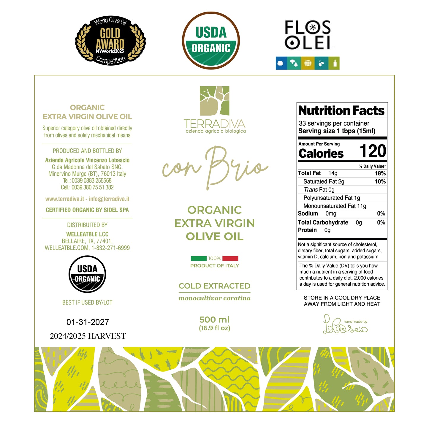 WellEatable Ultra High +1,500 mg/kg Polyphenols-Rich Early Harvest Organic Extra Virgin Olive Oil, 16.9 fl oz