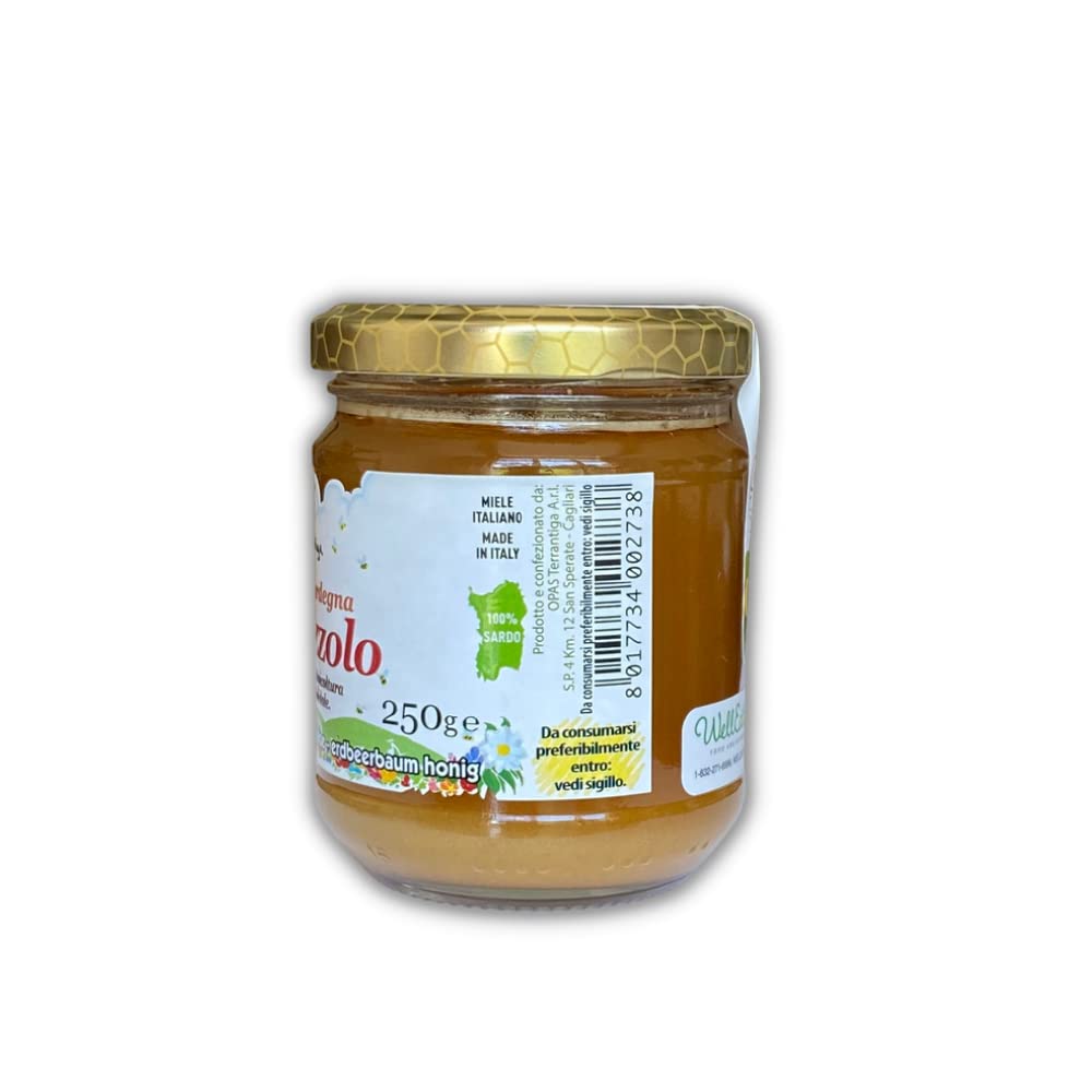 WellEatable Corbezzolo Raw Honey from Wild Strawberry Tree Flowers, Artisanal Bitter-Sweet Honey from Sardinia, Italy - 4 x (250gr) 8.81 Ounce (Pack of 4)