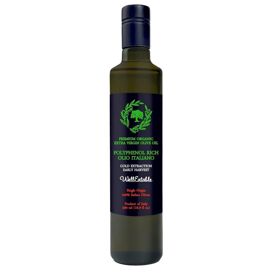 WellEatable +1,200 mg/kg High-Polyphenols Organic Extra Virgin Olive Oil, New 2025–2026 Harvest, Italiano, 16.9 fl oz