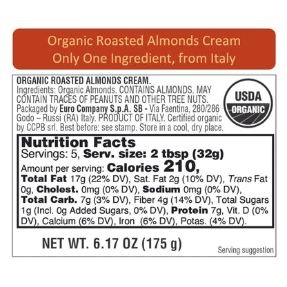 WellEatable Organic Roasted Almonds Cream, Only One Ingredient – 100% Italian Almonds, No Sugar Added, No Palm Oil, Vegan, Paleo, and Keto Friendly, Non-GMO, 4 x 6.2 Ounce (Pack of 4)