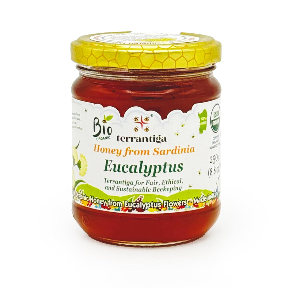 Eucalyptus Organic Raw Honey from Eucalyptus Flowers, Artisanal Complex Balsamic Honey from Sardinia, Italy - (250gr) 8.8 oz