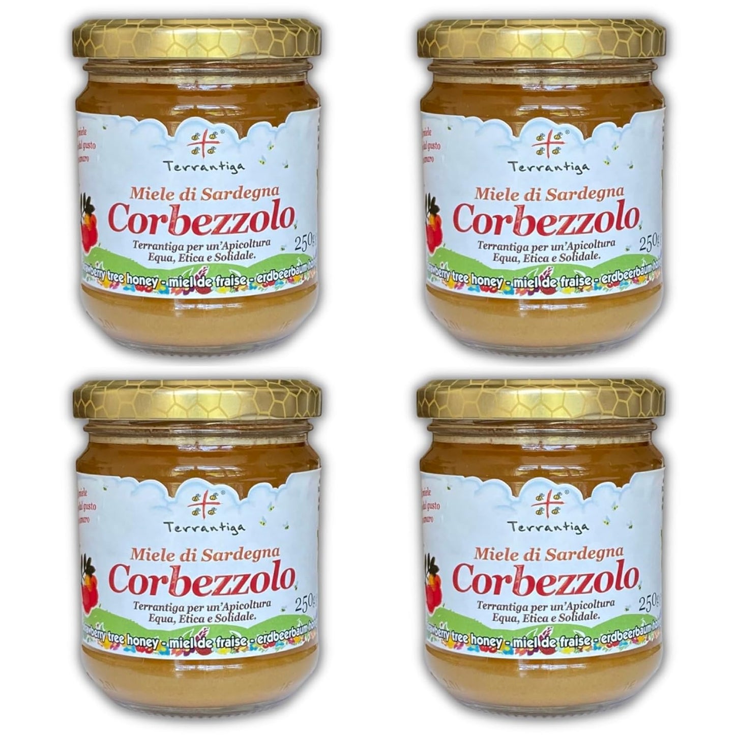 WellEatable Corbezzolo Raw Honey from Wild Strawberry Tree Flowers, Artisanal Bitter-Sweet Honey from Sardinia, Italy - 4 x (250gr) 8.81 Ounce (Pack of 4)