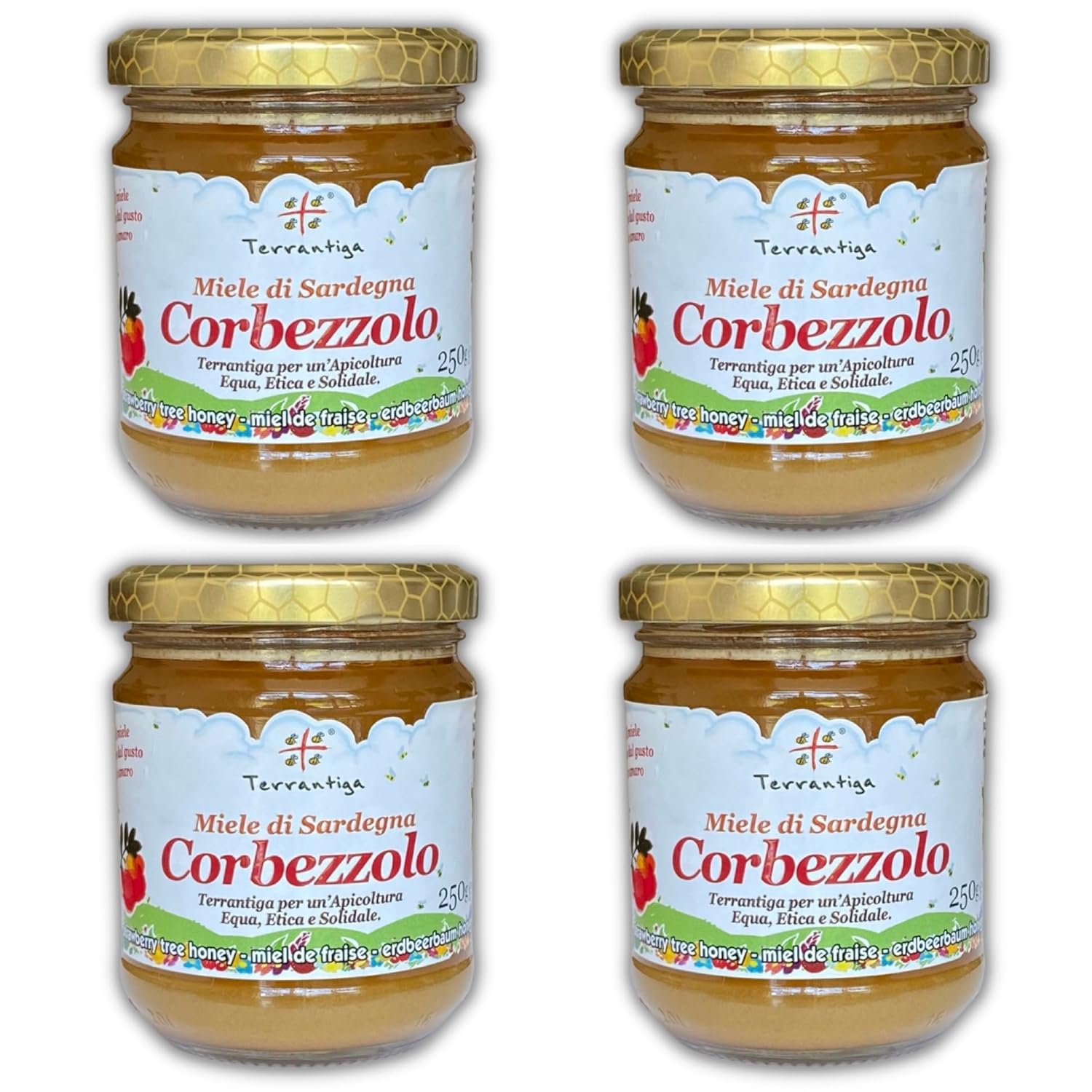WellEatable Corbezzolo Raw Honey from Wild Strawberry Tree Flowers, Artisanal Bitter-Sweet Honey from Sardinia, Italy - 4 x (250gr) 8.81 Ounce (Pack of 4)