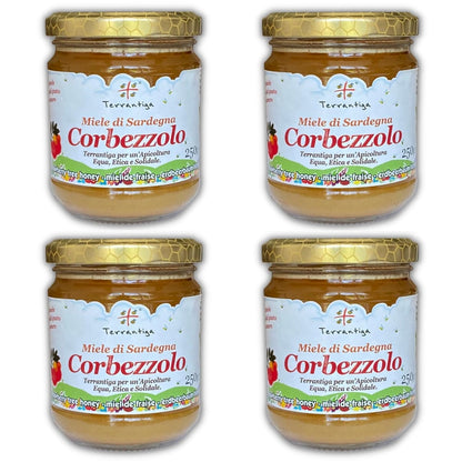 WellEatable Corbezzolo Raw Honey from Wild Strawberry Tree Flowers, Artisanal Bitter-Sweet Honey from Sardinia, Italy - 4 x (250gr) 8.81 Ounce (Pack of 4)