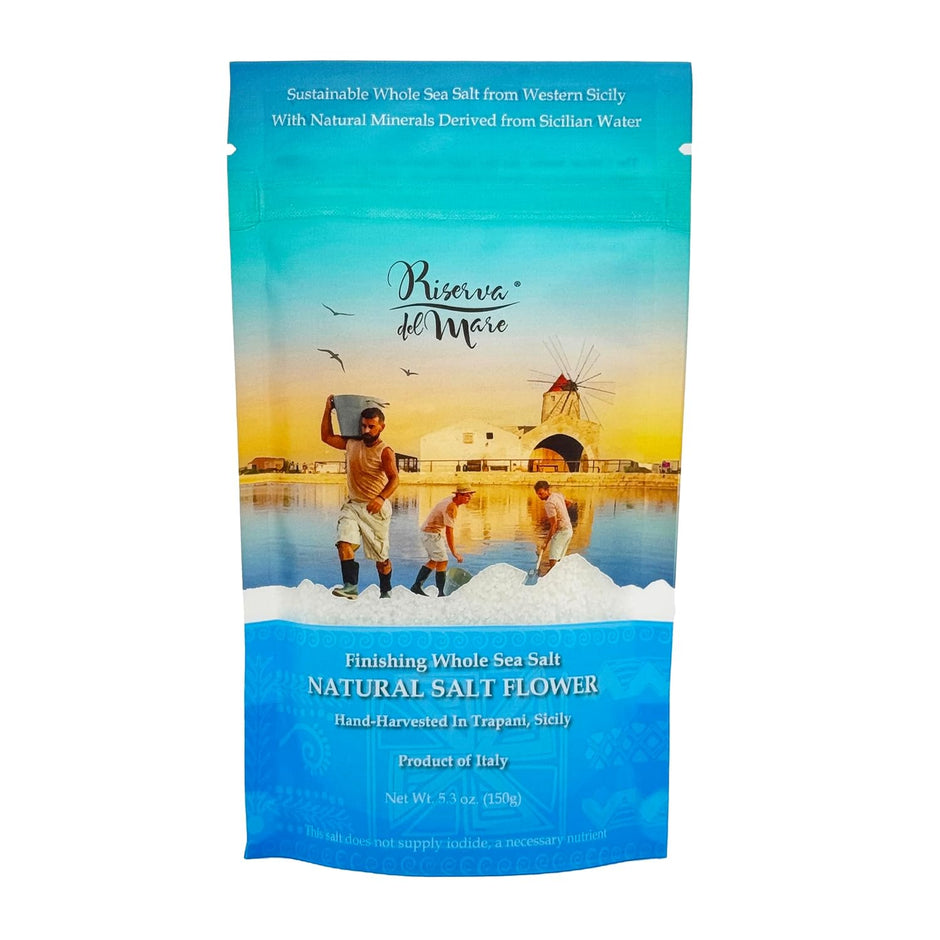 WellEatable Natural Sea Salt Flower, Fleur de Sel, Fior di Sale, Flaky Artisanal Raw Sea Salt from Trapani, Sicily, Italy - (150gr) 5.3 oz