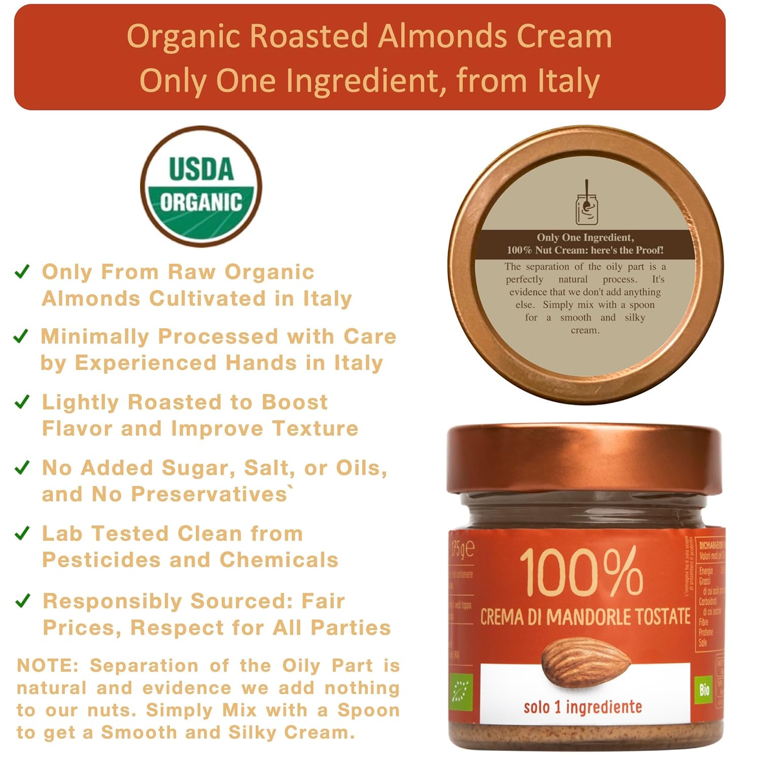 WellEatable Organic Roasted Almonds Cream, Only One Ingredient – 100% Italian Almonds, No Sugar Added, No Palm Oil, Vegan, Paleo, and Keto Friendly, Non-GMO, 4 x 6.2 Ounce (Pack of 4)