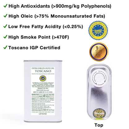 Fattoria Bini Tuscany Extra Virgin Olive Oil from Italy – 2025 Gold Award Winner, 900+ mg/kg Polyphenol-Rich Cold-Pressed evoo – No pesticides, Versatile for Drinking, Cooking & Finishing Use (Pack Of 4)