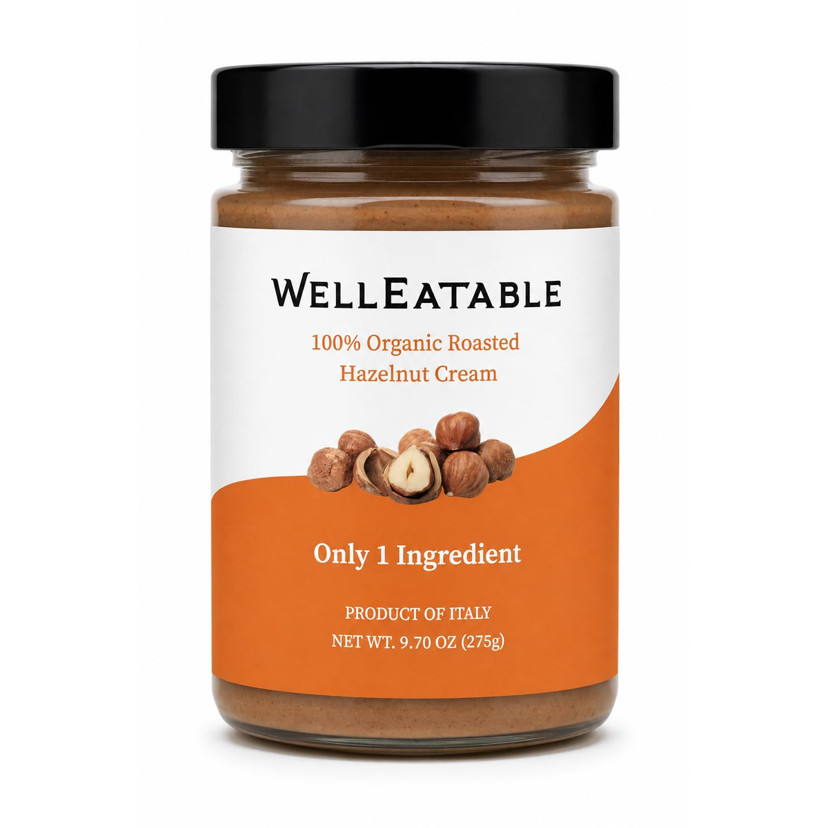 WellEatable Hazelnut-275g cream front label — original photo, square format