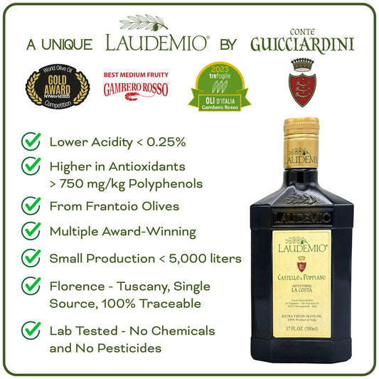 Laudemio Poppiano +700 mg/kg Polyphenols-Rich Tuscany Extra Virgin Olive Oil, 16.9 fl oz