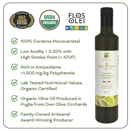 WellEatable +1,500 mg/kg High-Polyphenols Organic Extra Virgin Olive Oil, New 2025–2026 Harvest, Terradiva, 16.9 fl oz