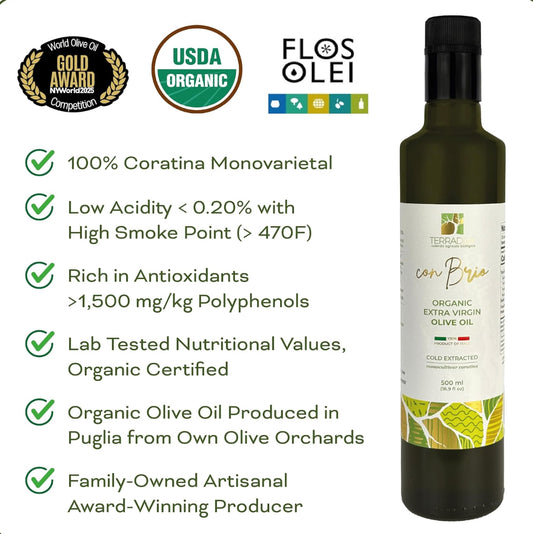 WellEatable +1,500 mg/kg High-Polyphenols Organic Extra Virgin Olive Oil, New 2025–2026 Harvest, Terradiva, 16.9 fl oz