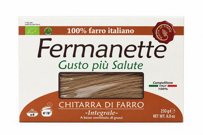 Whole-grain farro chitarra organic pasta — 250 g package front; sold as a 3-pack