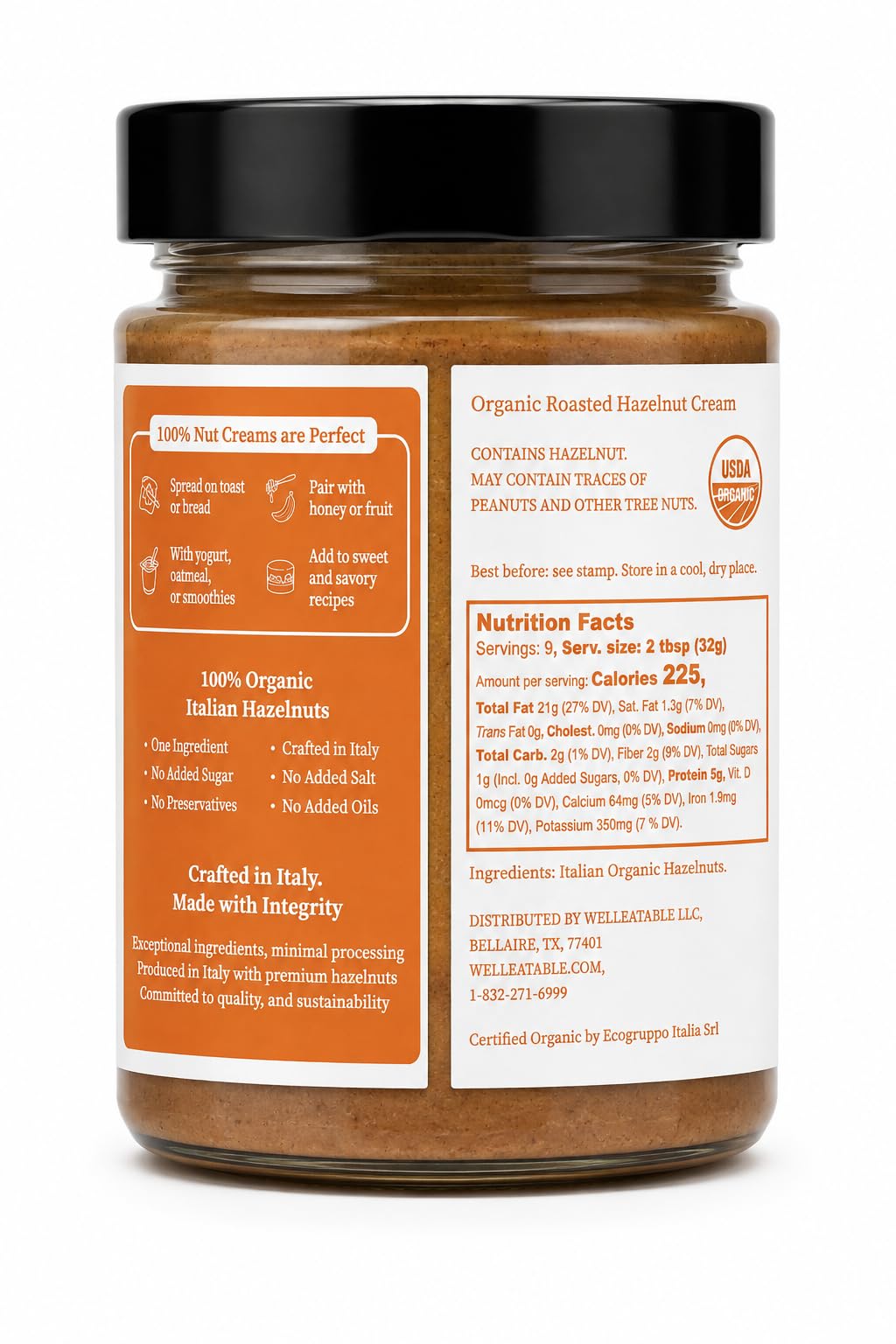 WellEatable organic hazelnut cream 275 g — ingredients, allergens, nutrition and serving ideas