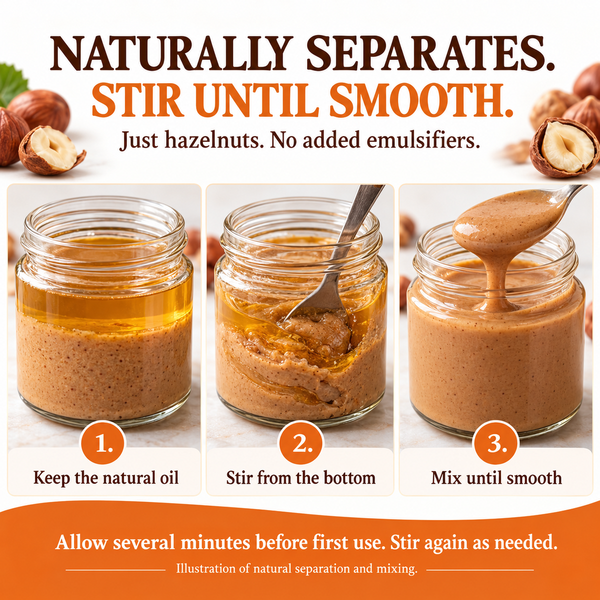 Natural hazelnut oil separation and three steps to stir until smooth